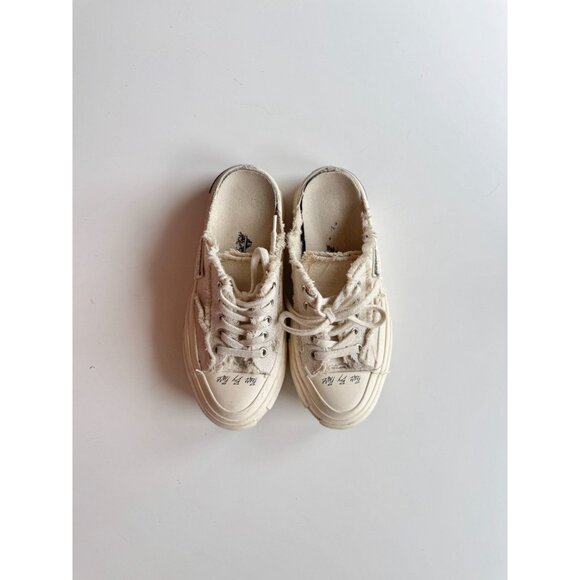 xVESSEL G.O.P. White Frayed Canvas "Peace By Piece" Slip On Sneakers, Size M5/W7 - Picture 2 of 16